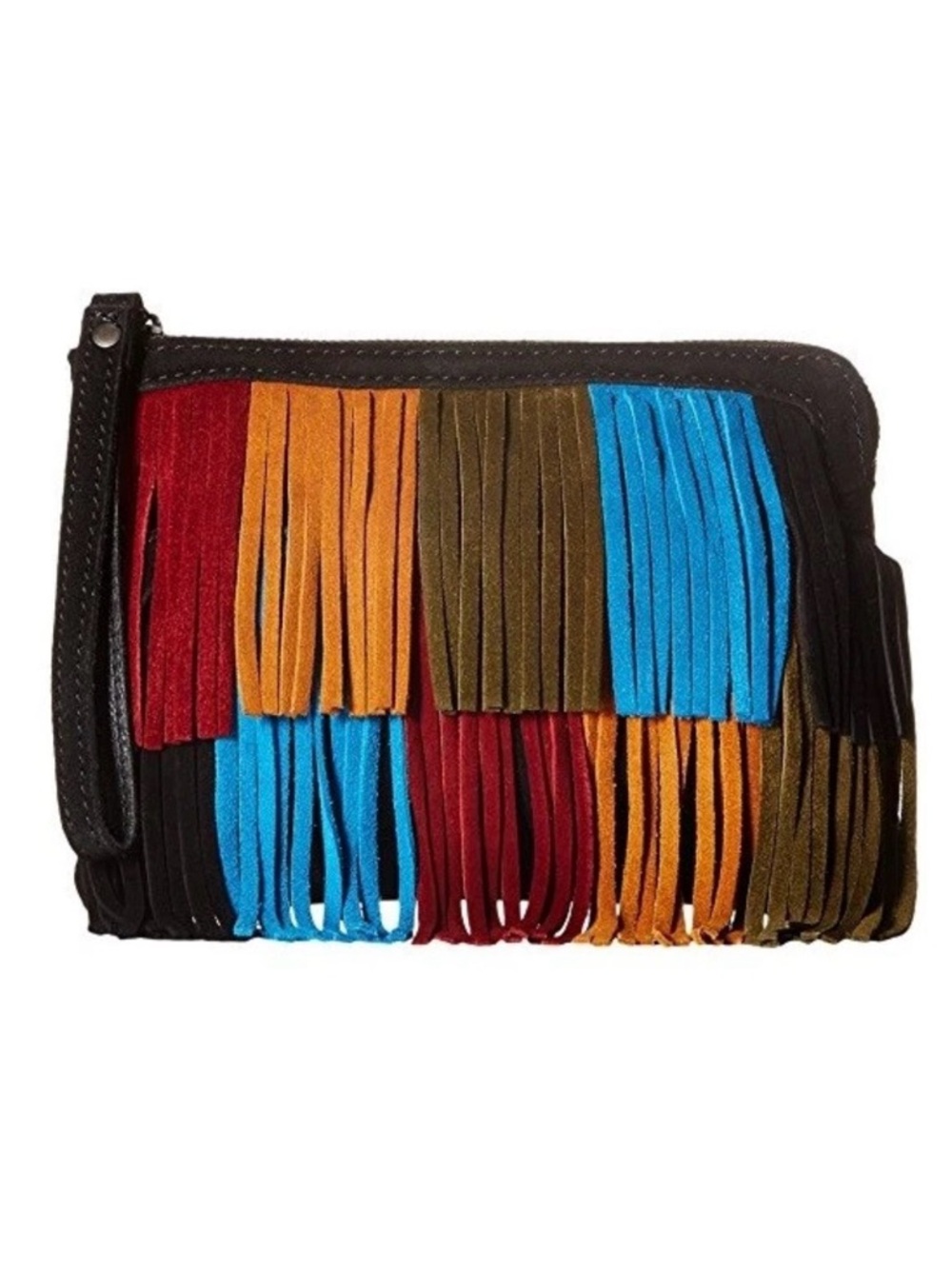 Patricia Nash Cassini Fringe Suede Western Boho Multicolor Wristlet Clutch Purse
